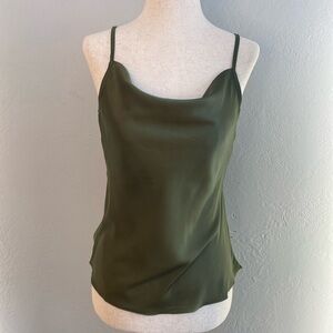 Satin Cowl Neck Spaghetti Strap Sleeveless Top- Green- Women Sz S